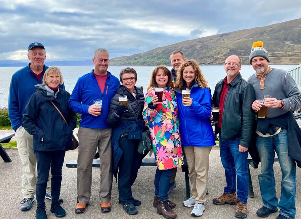Scotland At Last: photo of group of adults at happy hour in Applecross Scotland