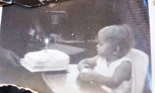 Blogiversary1: Black and white image of me with my first birthday cake.
