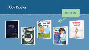 From the online course "Raising Safe Siblings" about sibling sexual trauma and abuse, images of Kimberly King and Diane Tarantini's books